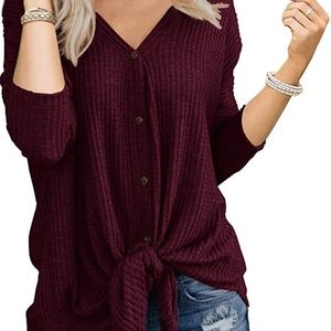 Waffle knit henley top